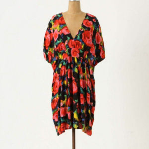 Anthropologie Dress Vintage Fabric Floral Boho V-Neck Caftan One of a Kind 0/S